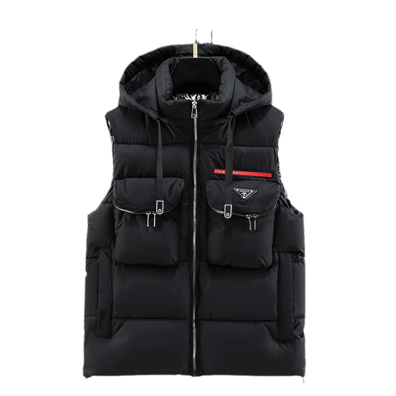 European hot selling men's cotton vest hooded autumn and winter casual men's trendy handsome thickened cotton coat down cotton waistcoat