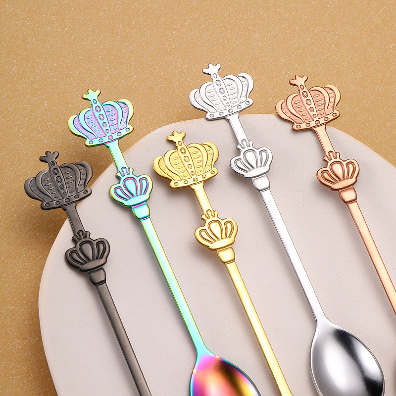 Wholesale Creative Double Crown Stainless Steel Spoon Subnet Red Gold Small Spoon Cake Dessert Spoon Stirring Coffee Spoon