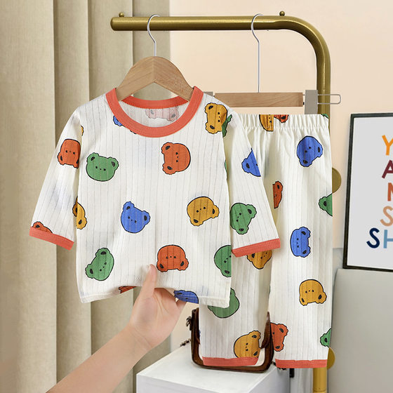 2023 Summer New Children's Home Clothes Boys' Air-conditioning Clothes Korean Girls' Cotton Suit Thin Baby Pajamas