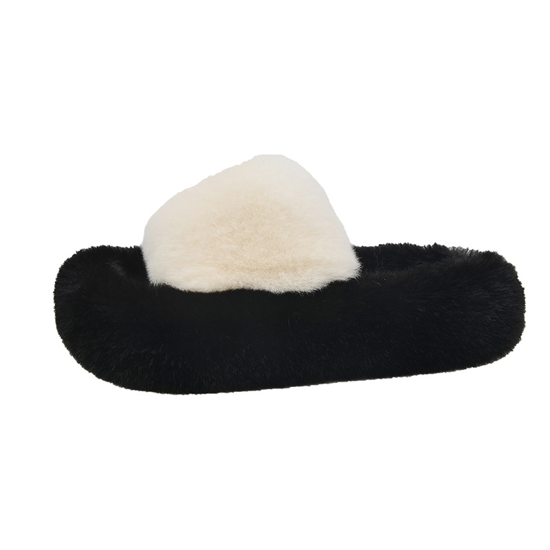 Women's thick-soled two-color plush slippers, 2023 autumn and winter plush indoor home lazy cotton slippers