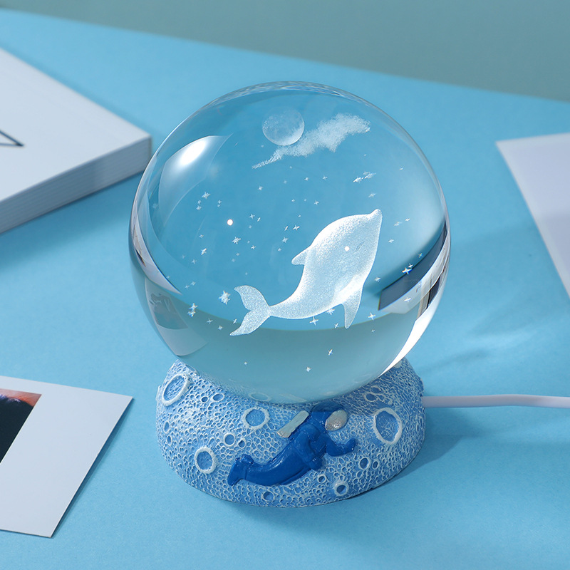 New Crystal Ball Nightlight Luminous Resin Base Glass Crafts Desktop Ornaments 3d Inner Carving Birthday Gift