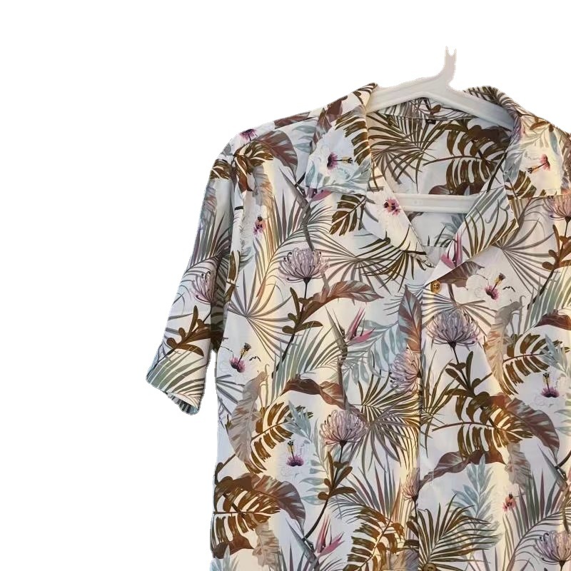 Vintage Chinese Style Tiger Print Shirt Men's Hawaii Beach Cuban Collar Short Sleeve Shirt