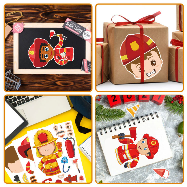 Cross Border Fireman Cartoon Stickers Child Fireman Fire Truck Party Handicrafts Sticker