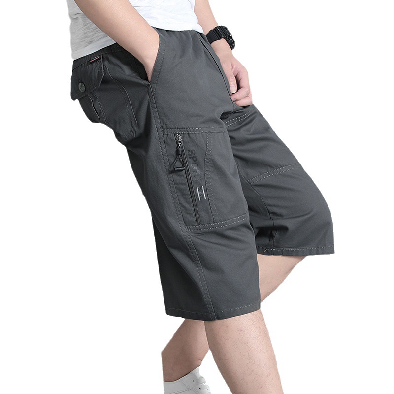 Cotton cropped pants middle-aged men's cotton shorts dad summer thin casual pants beach loose plus size Middle pants