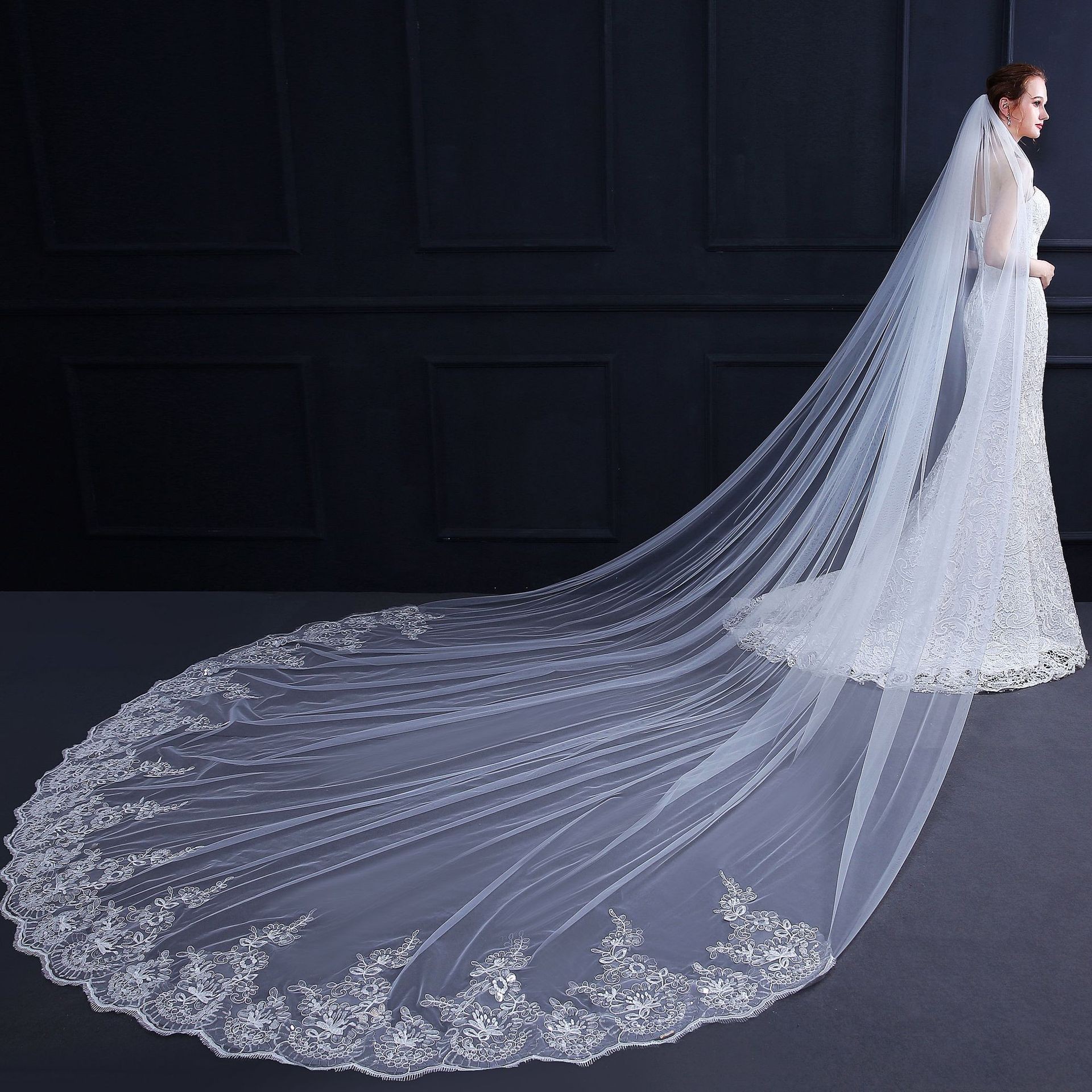 Bridal Veil Headdress  Large Trailing 3 m Wide Long Wedding Dress Headdress with Hair Comb Super Fairy Photo Veil