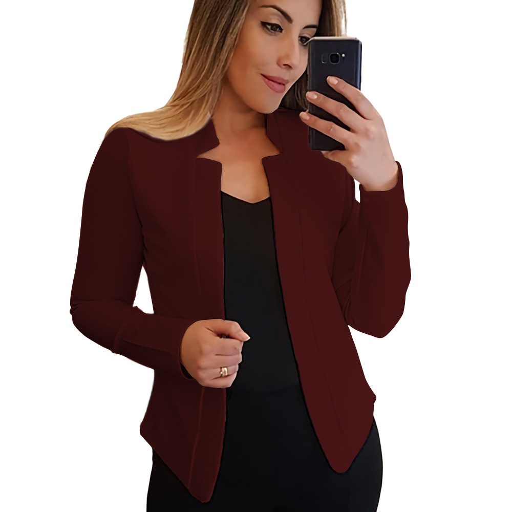 2023 autumn and winter European and American Amazon new solid color slim temperament commuter suit all-matching suit jacket for four seasons