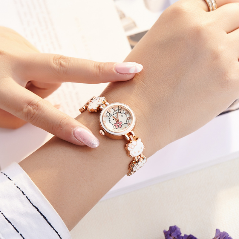 New KT cat watch women's fashion cute children's bracelet steel belt watch women's student electronic quartz watch