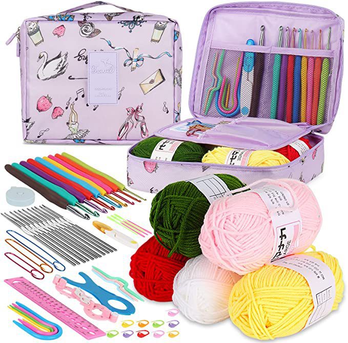 Cross-border 59-piece crochet suit DIY novice crochet full set material package portable wool knitting tools