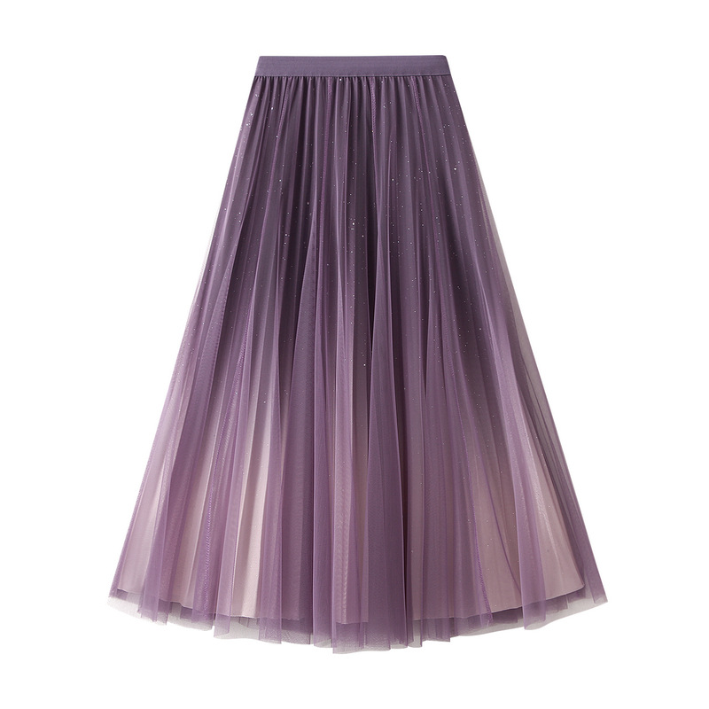 Starry Sky gradient gauze skirt pleated long skirt women's mesh skirt 2023 new style autumn and winter big swing skirt D1810