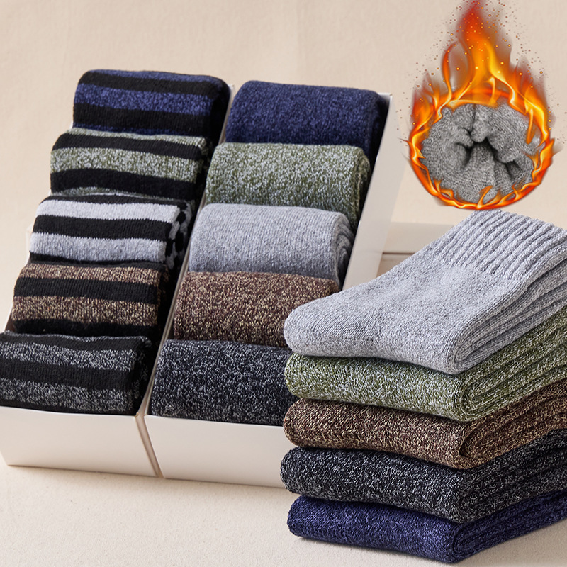 Socks men's winter fleece-lined thickened warm terry socks men's mid-tube floor socks parallel towel socks winter wholesale