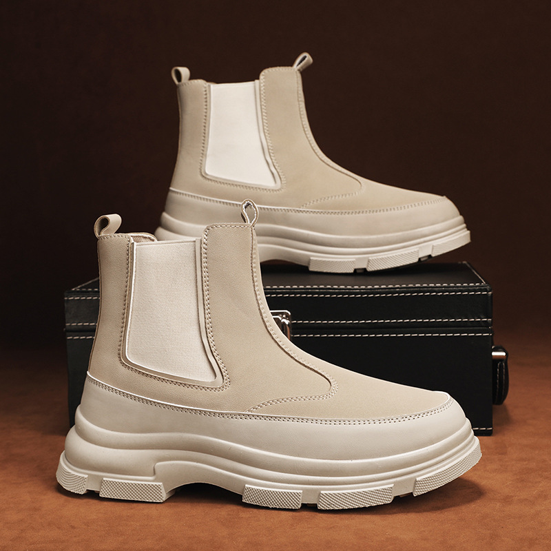 Chelsea boots men's high-top British style thin slip-on non-slip wear-resistant boots trendy all-match high-grade boots men