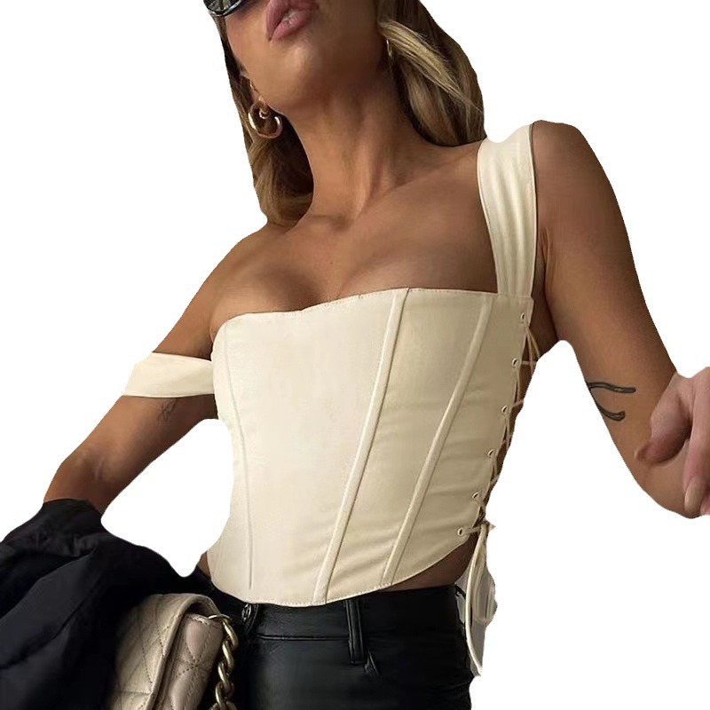 Cross-border women's clothing spring and summer new pure color sexy sleeveless strap backless slim Fishbone corset top