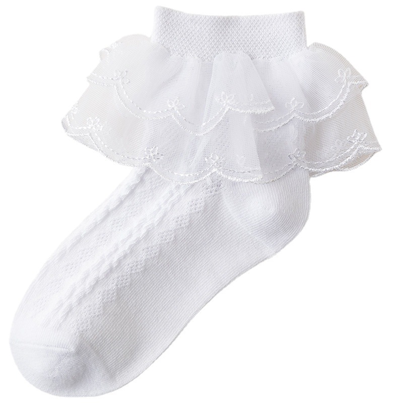 Girls' lace socks spring and autumn pure cotton children's dance White Latin dance summer thin Princess little children girls' socks