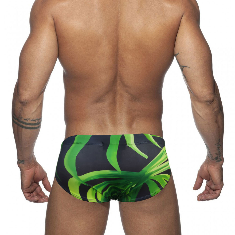 UXH 欧美男士三角印花泳裤绿叶紧身潮流性感三角比基尼沙滩泳裤男