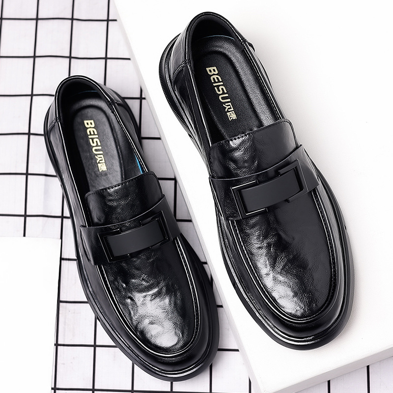 Casual Leather Shoes Men's Live Slip-on Peas Shoes British Business All-Match Non-Slip Soft Bottom Soft Top Leather Shoes