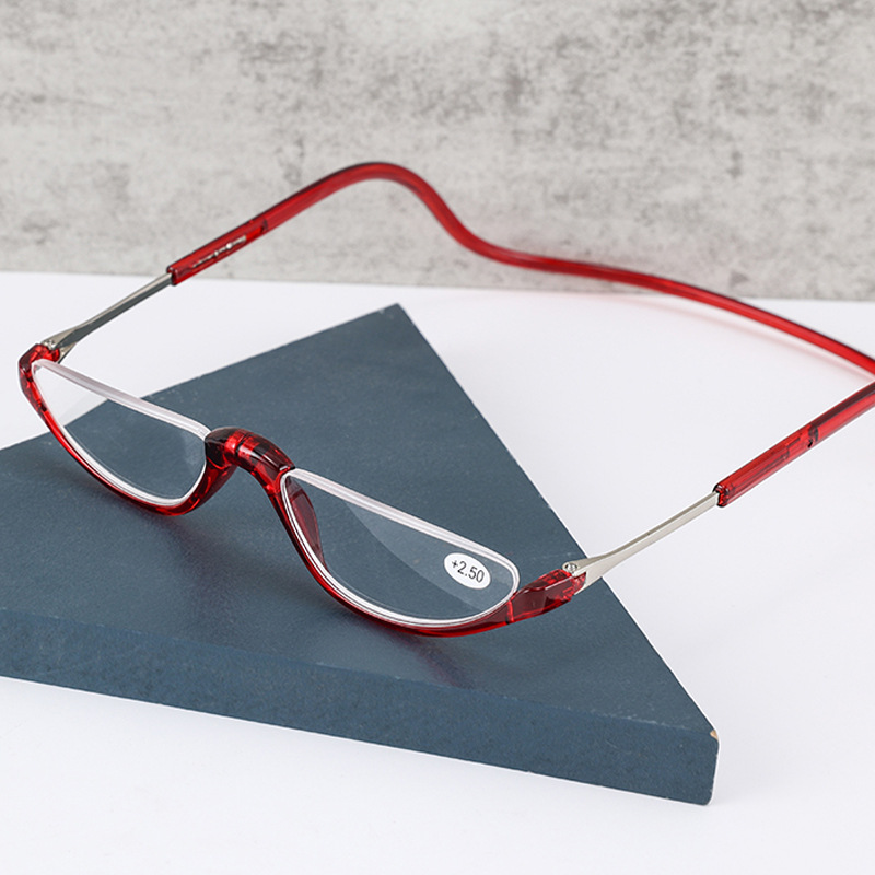 Folding Neck Presbyopia Glasses Men's High-Definition Fashion Half-Frame Magnet Elderly Mirror Anti-Fatigue Presbyopia Glasses Women's Cross-Border