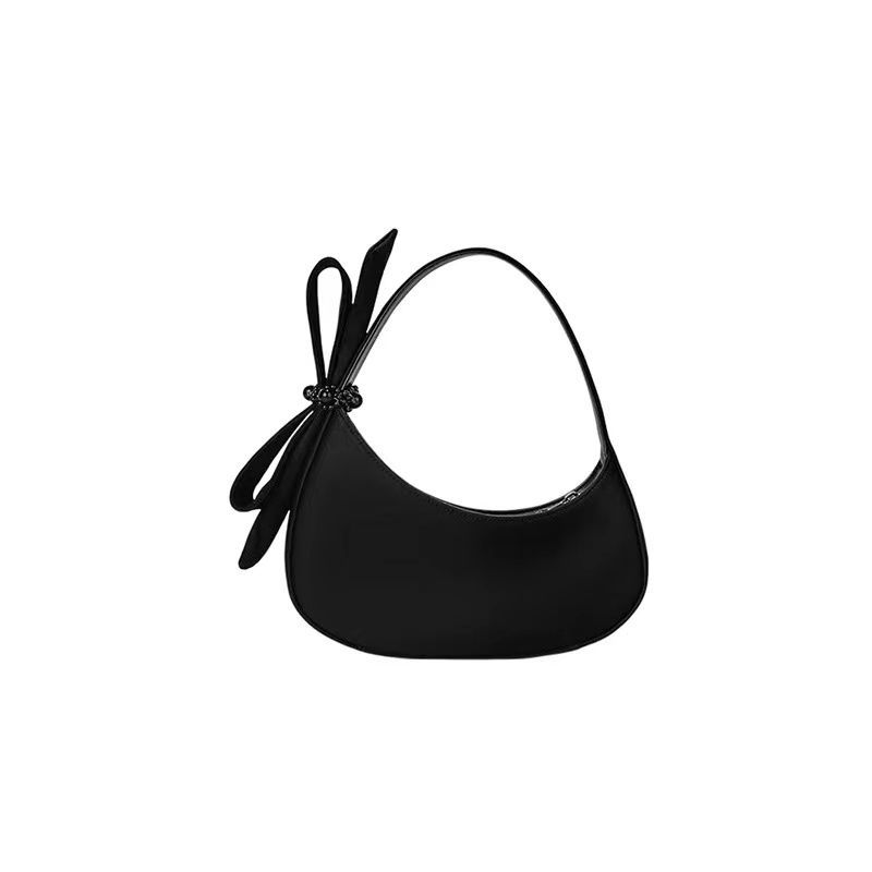 Black bag for women 2023 new 2022 niche design Bow Crescent bag high-grade texture all-matching handbag