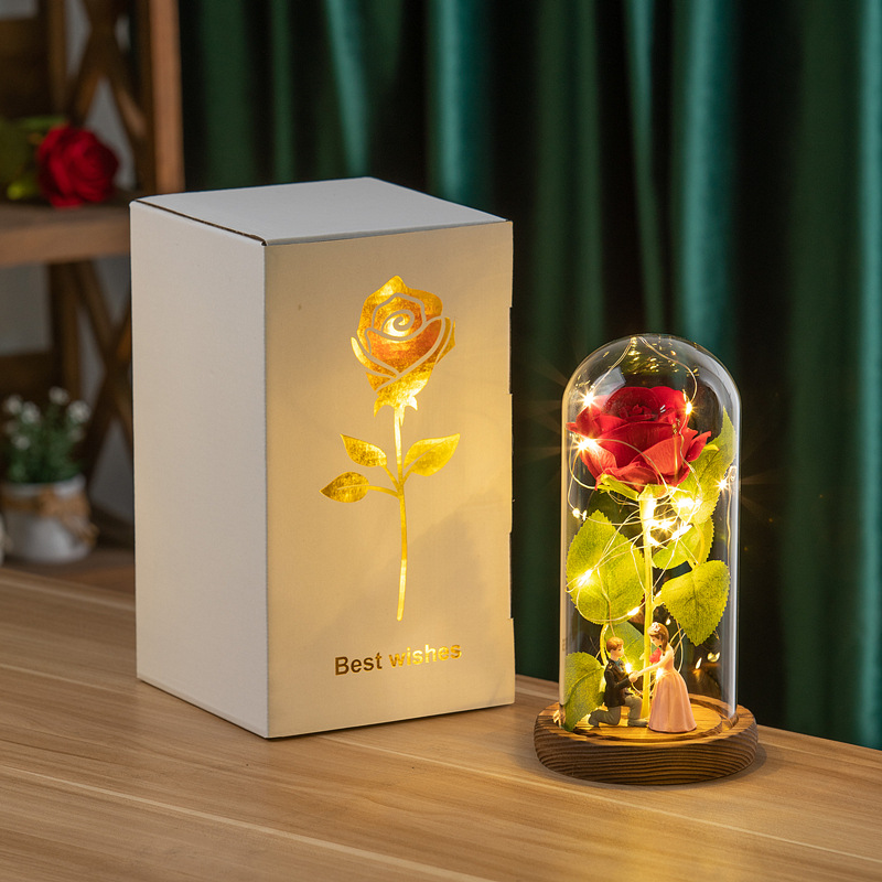 Factory eternal flower glass cover little Prince flannel Rose light decoration Christmas Valentine's Day gift wholesale