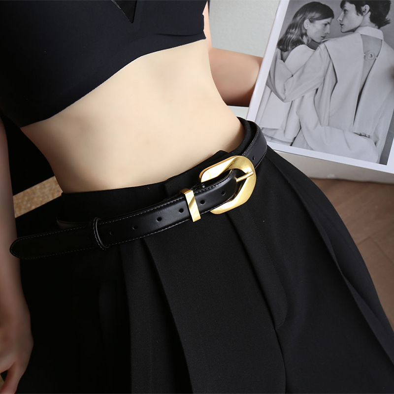 Spot Belt Vintage Leather Accessories Decorative Trendy Retro Style Big Gold Buckle Women Belt Women Belt Decorative Women