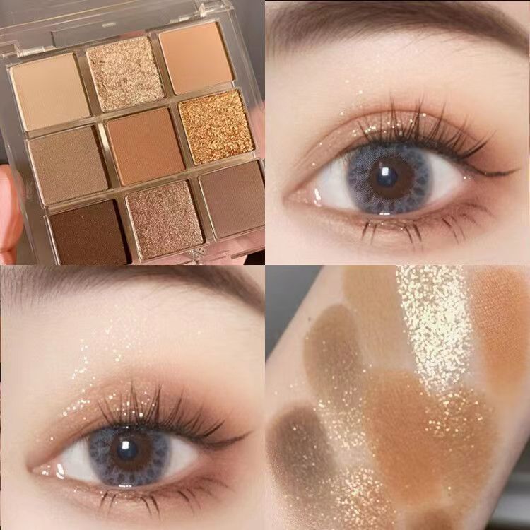 Cross-border makeup eye shadow earth color Beauty Eye Shadow cosmetics nine-color sequins shiny crystal pearlescent matte eye shadow plate