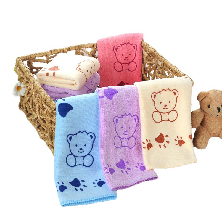 Factory direct small square towel children's face kindergarten towel absorbent polyester brocade microfiber printed towel