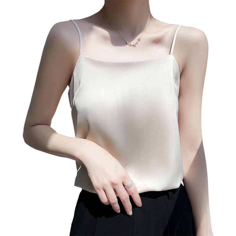 Silk Silk 2024 spring/summer women's new short slim-fit off-neck sleeveless temperament inner top camisole