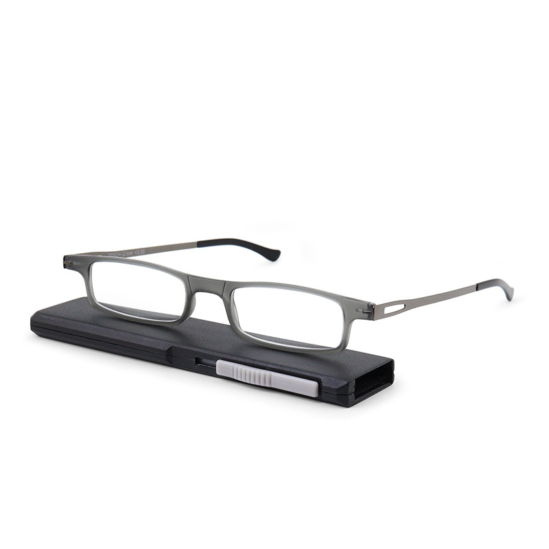 Anti-blue light reading glasses TR metal lightweight easy to carry high definition creative push-pull glasses case middle-aged and elderly