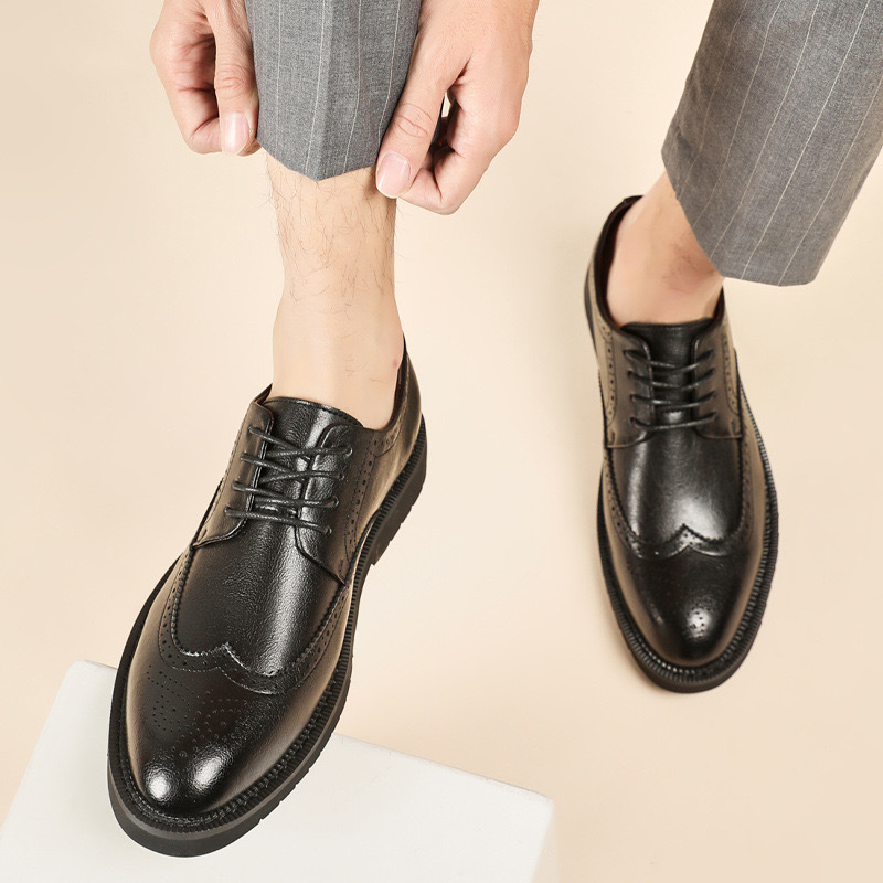 Autumn 2025 New Leather Men's Shoes Brock Dress Shoes plus size British-style Inner Height Increasing Business Leather Shoes for Men