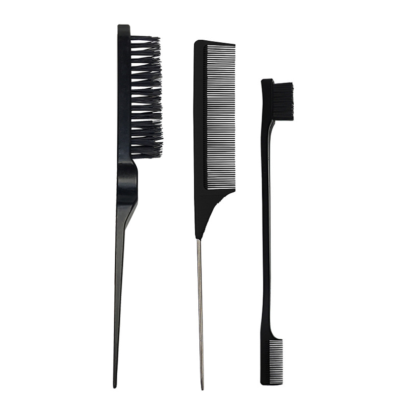 Factory wholesale Amazon hair comb brush three-piece set hair comb steel needle pointed tail comb double-headed eyebrow brush makeup suit