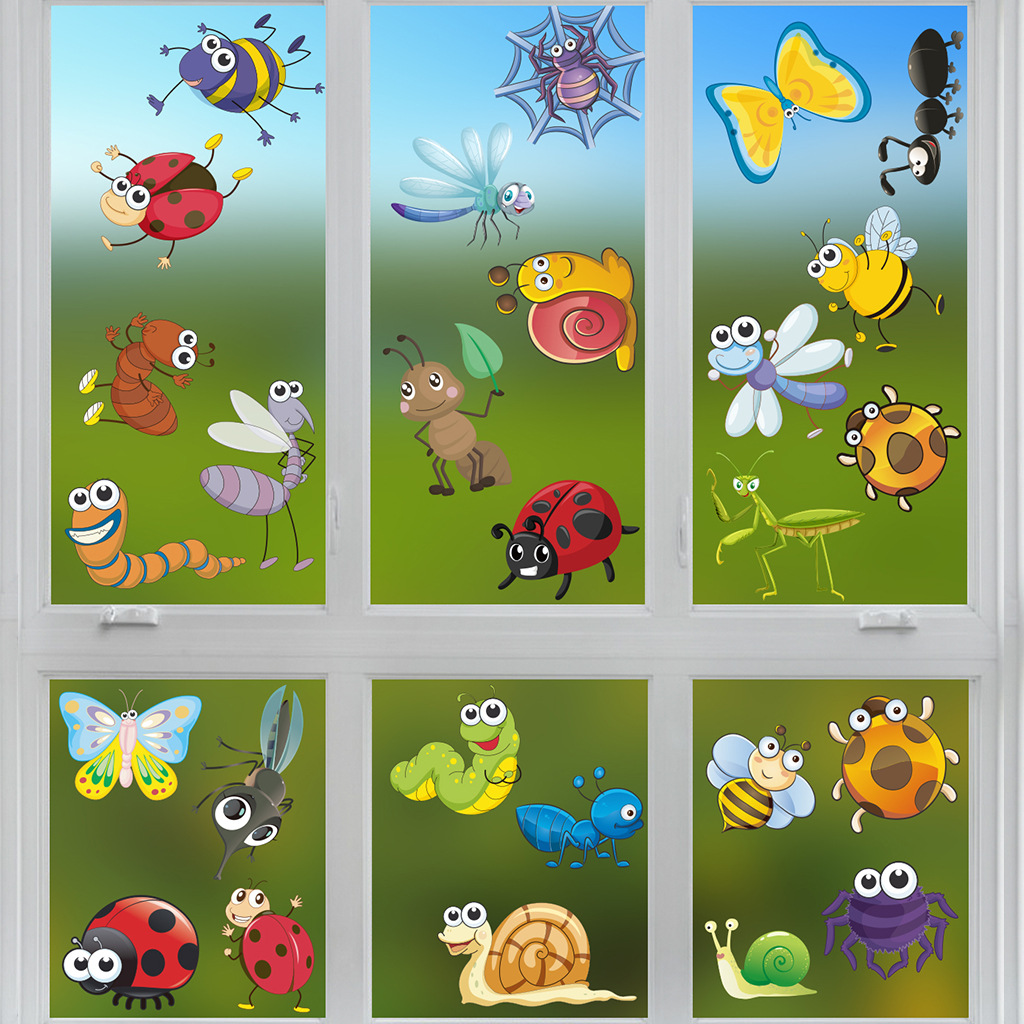 2023 New Cute Insect Animal Double Sided Electrostatic Stickers ADJ1004 Cross Border Custom Decorative Wall Stickers