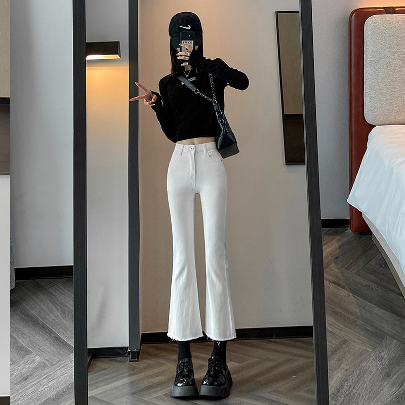 Light Blue Stretch Jeans Women's 2023 Spring Slim-fit Slimming Cropped Pants for Petite