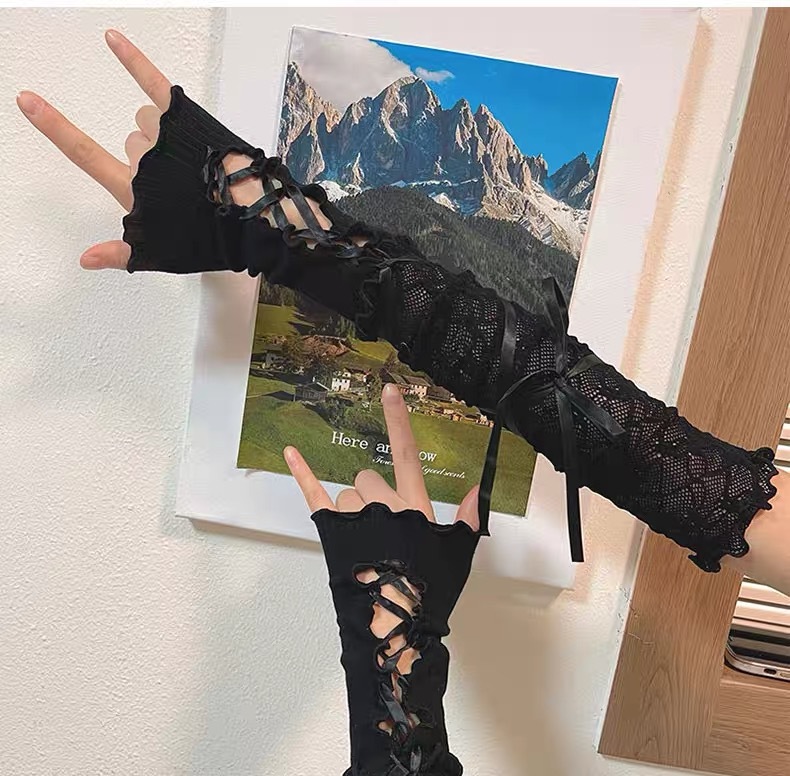 Y2g Lolita gloves ballet style white lace oversleeve women's thin summer sun protection hot girl lace gloves_voghion.com
