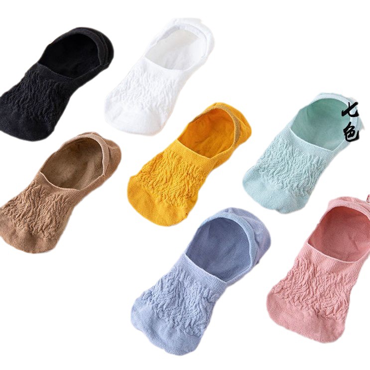 Socks Women's Short Socks Polyester Cotton Shallow Mouth Cute Japanese Boat Socks Don't Fall Down Summer Thin Women's Invisible Silicone Anti-Slip Socks