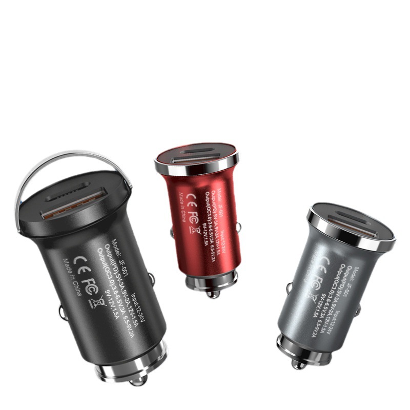 Mini pull ring mobile phone car charger fast charging PD38W fast car charging Apple one drag two QC cigarette switch plug