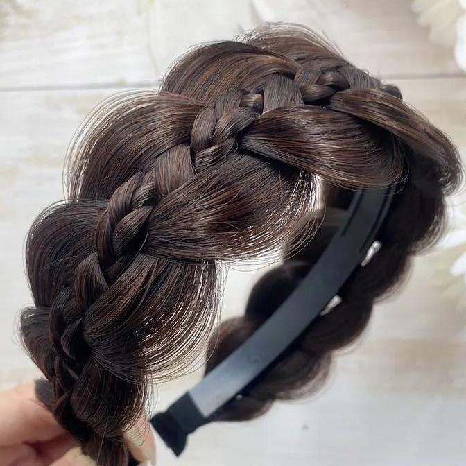 Wig Hair Hoop Women's New Elevated Cranium Calabash Braid Imitation Full Human Hair Traceless Sandwich Fish Bone Braid Pressure Hair Hoop