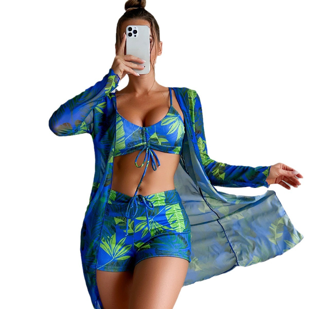 Jinrui 2024 New sexy European and American multi-color special fabric fashion BIKINI BIKINI three-piece women's swimsuit
