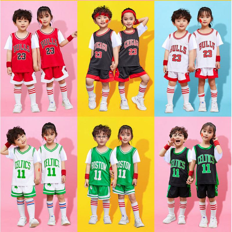 Kobe children's basketball uniform set boys and girls Jersey sports Primary School students fake two children's short sleeve Lakers