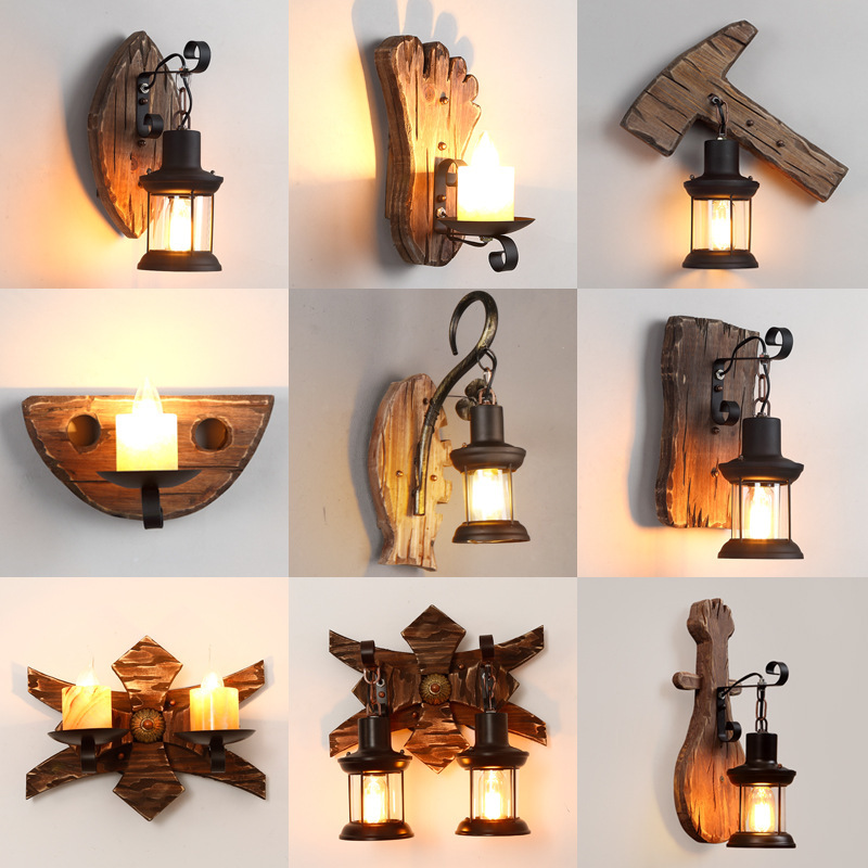 Retro nostalgic boat wood wall lamp industrial style creative clothing hotpot restaurant bar restaurant American style personalized decorative wall lamp