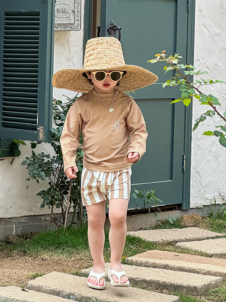 Boys' Swimsuit Summer 2023 New Fashionable Korean-style Long-sleeved Sunscreen Split Swimsuit Baby Beach Three-piece Set