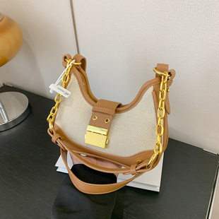 Contrast Color Chain Bucket Bag Women's 2024 New High-end Texture Shoulder Bag Fashionable All-match Western Style Portable Crossbody Bag