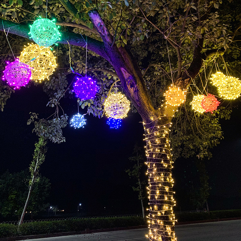 Factory direct led rattan ball lamp outdoor rainproof ball lamp landscape Hanging Tree ball lamp outdoor lights wholesale light string