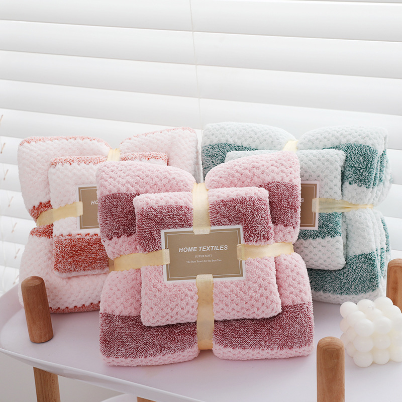 Warp knitted coral fleece thickened pineapple towel bath towel set beach towel is softer than pure cotton absorbent logo set