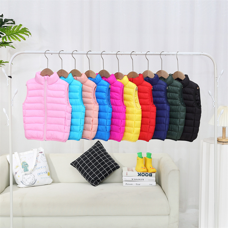 2025 Autumn and Winter Children's Down Cotton Vest Korean Style Light and Thin Boys' and Girls' Baby's Warm Vest with Vertical Collar