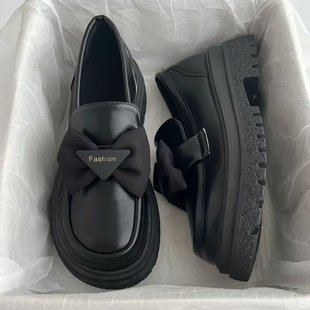 2023 new spring retro small leather shoes platform loafers Women's British style chunky heel single-layer shoes soft bottom plus size women's shoes