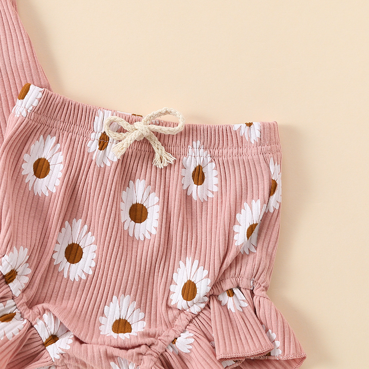 Cross-border Baby Girls Summer Pink Cute suit Clothes False Drawstring Shorts Two-piece Set E2336A
