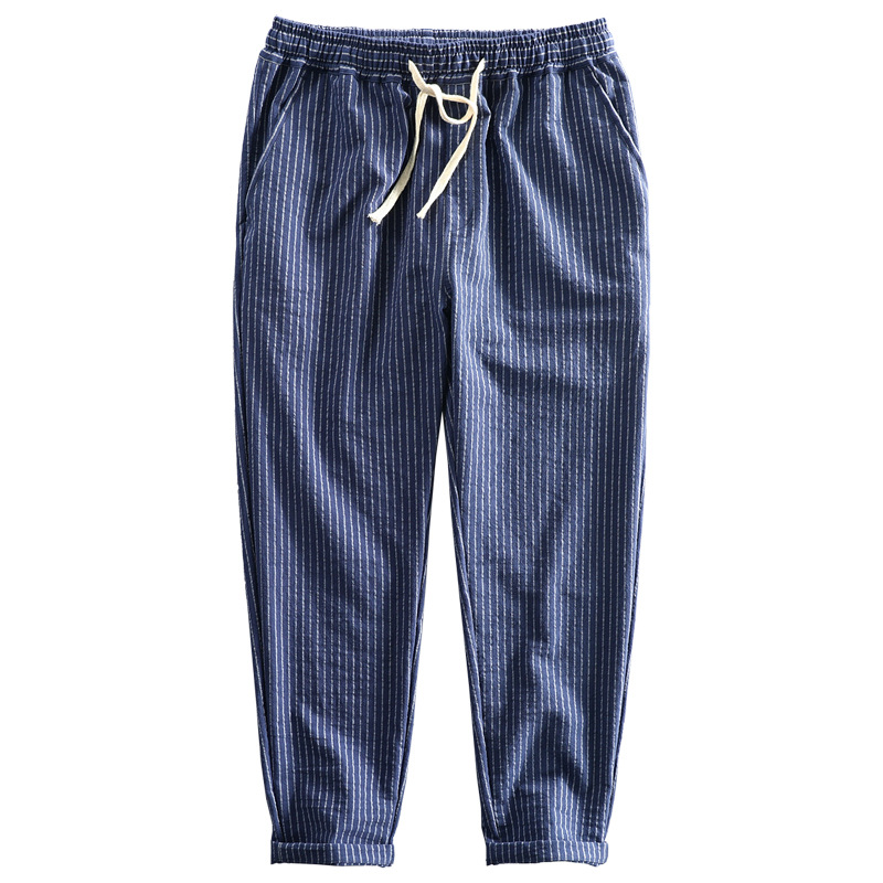 A generation of spring new men's striped pants Japanese casual loose tether cotton pants-Wuji