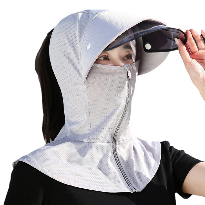 Ice Silk Sunscreen Hat Women's Summer Sun Hat Face-Covering Mask Integrated Mask Hat Riding UV Protection Sun Hat