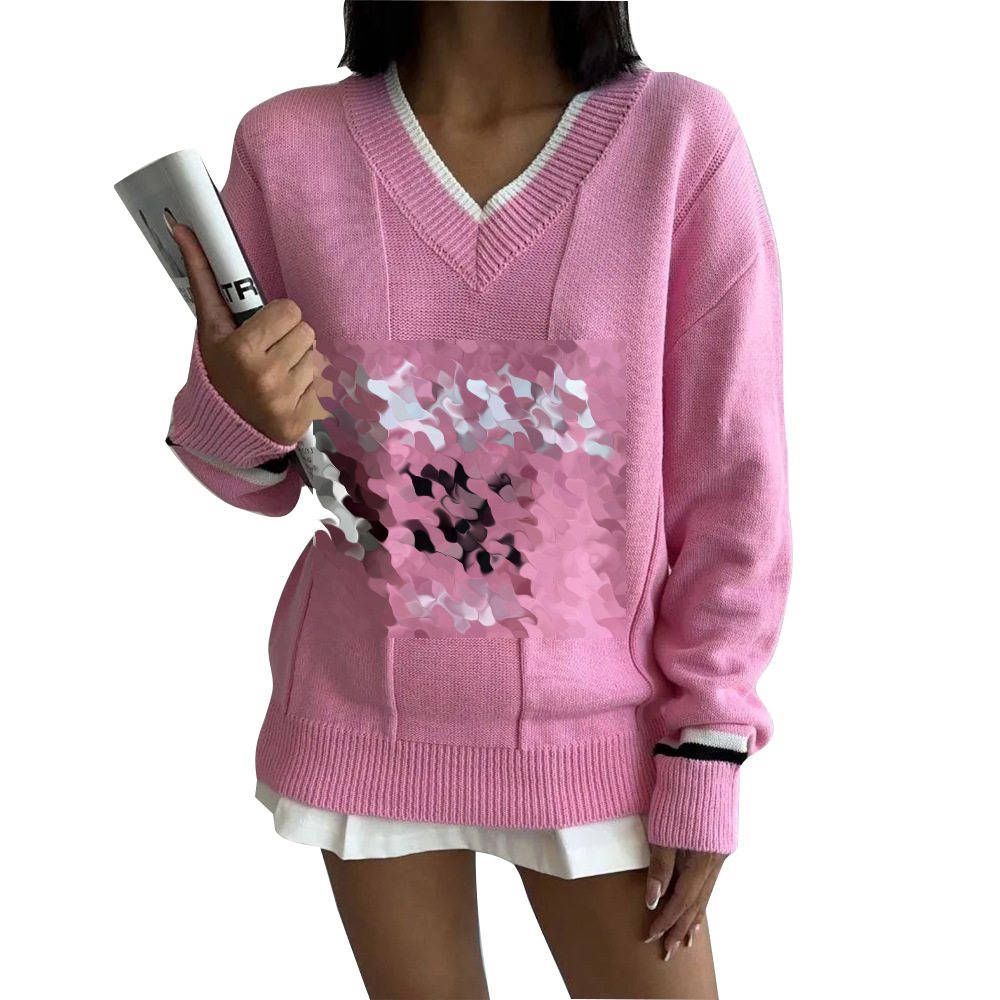 Winter New Sweater Knitwear Embroidered V-neck Top 2 Color