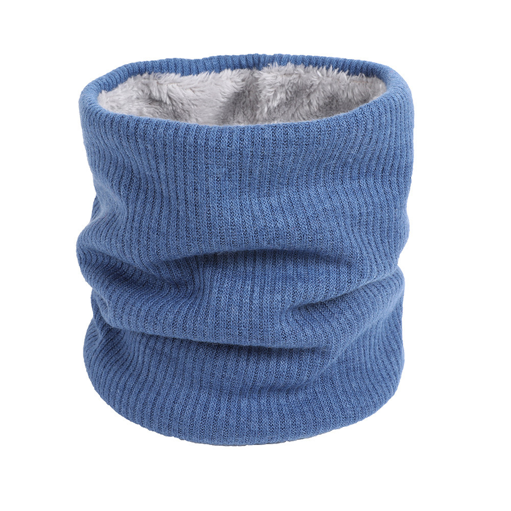 Autumn and Winter double layer fleece-lined outdoor pullover couple warm solid color single circle knitted scarf set in stock