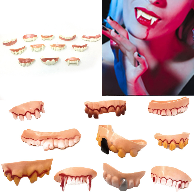 Halloween 12 false teeth cosplay masquerade trick ghost festival buck teeth soft glue teeth trick props